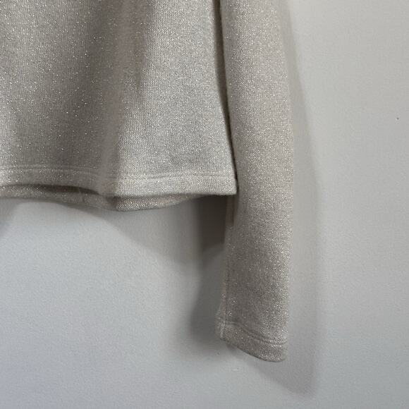 1.State Knit Top Sweater XS Draped Shoulder Cream Sparkle Long Sleeve Trendy - Picture 2 of 10